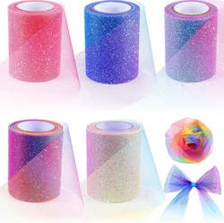 1 Rolls Rainbow Glitter Tulle Rolls Gradient Fabric Ribbon Netting Fabric Tulle Spool Shiny Sewing Craft Fabric Glitter Ribbon f