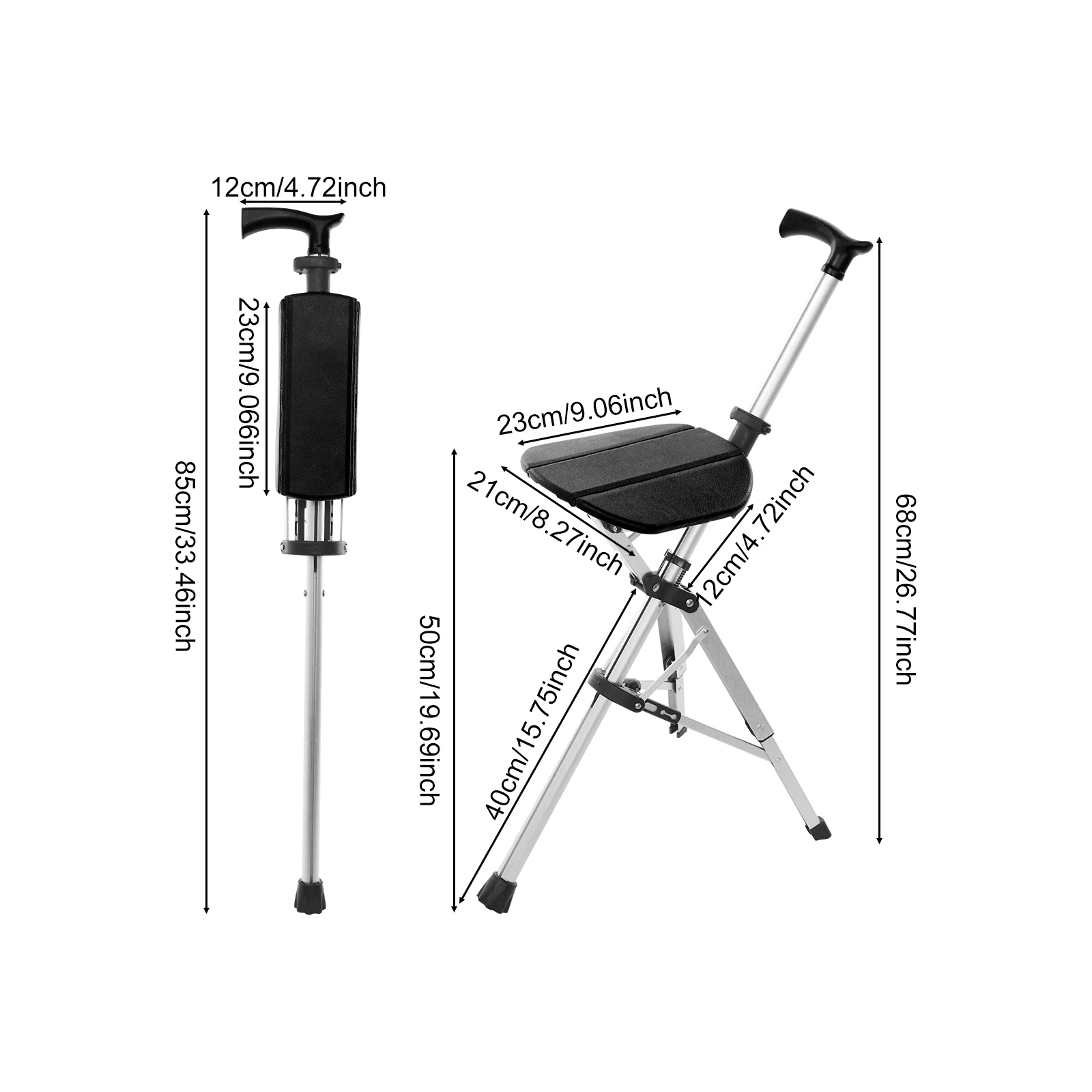 Klappbarer Gehstock mit Sitz, 4,72 Zoll, aus Aluminiumlegierung, Krückenstuhl für ältere Menschen mit Hocker, faltbarer Gehstockstuhl, 264,55 Pfund – Detail 9