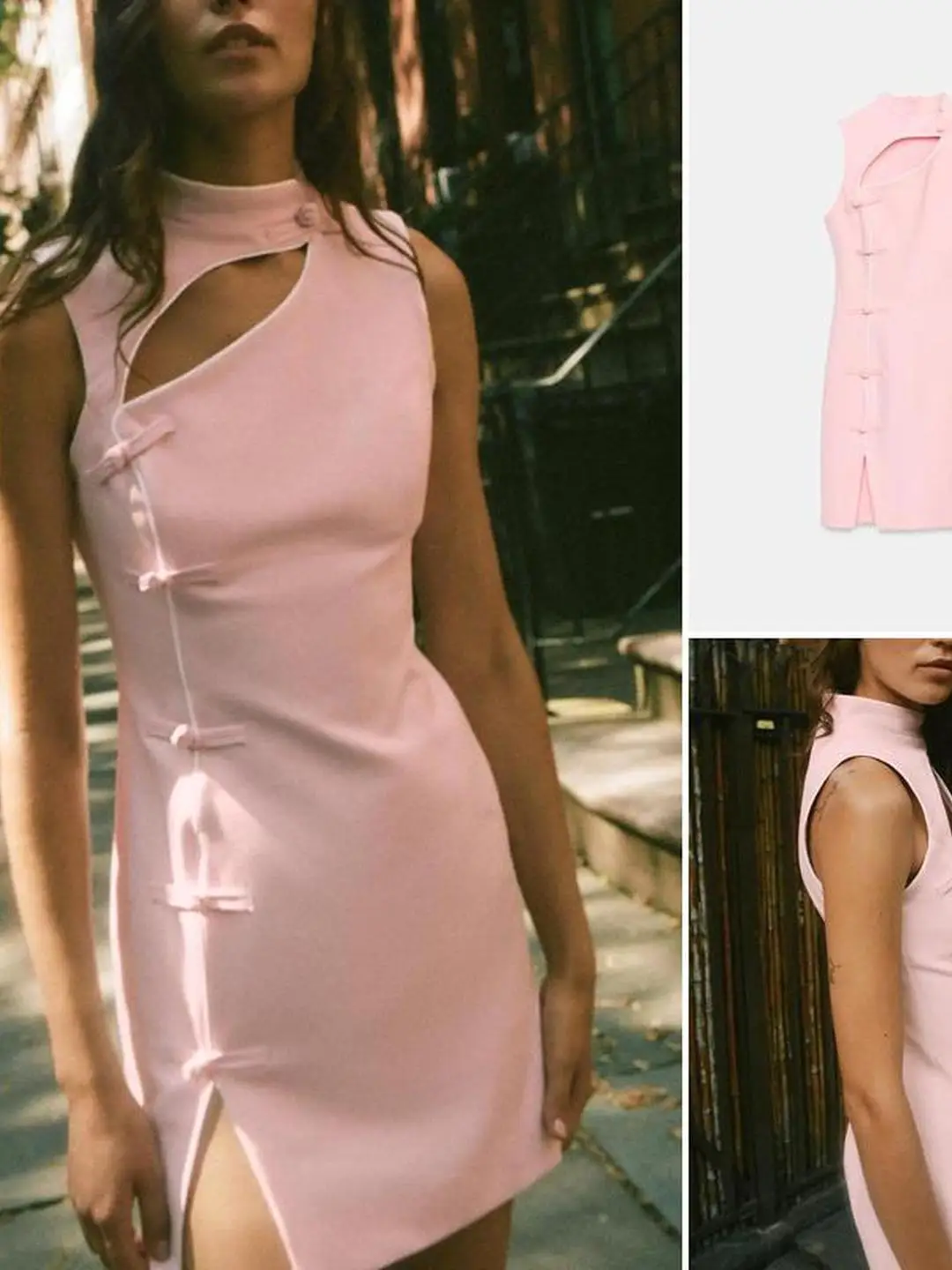 Chinese Style Retro Fashion  Dress Sleeveless round Neck Rope Knot Buckle Waist Cinched Soft Georgette Blend Comfortable Fit