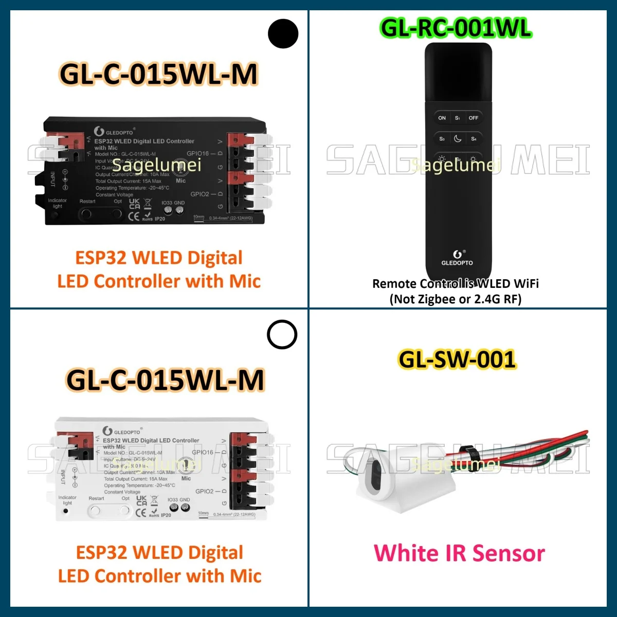 

5V 12V 24V GLEDOPTO ESP32 WLED Strip LED Controller SPI RGB IC Digital Mic Microphone Lights WS2811 WS2812b Sound Reactive Music