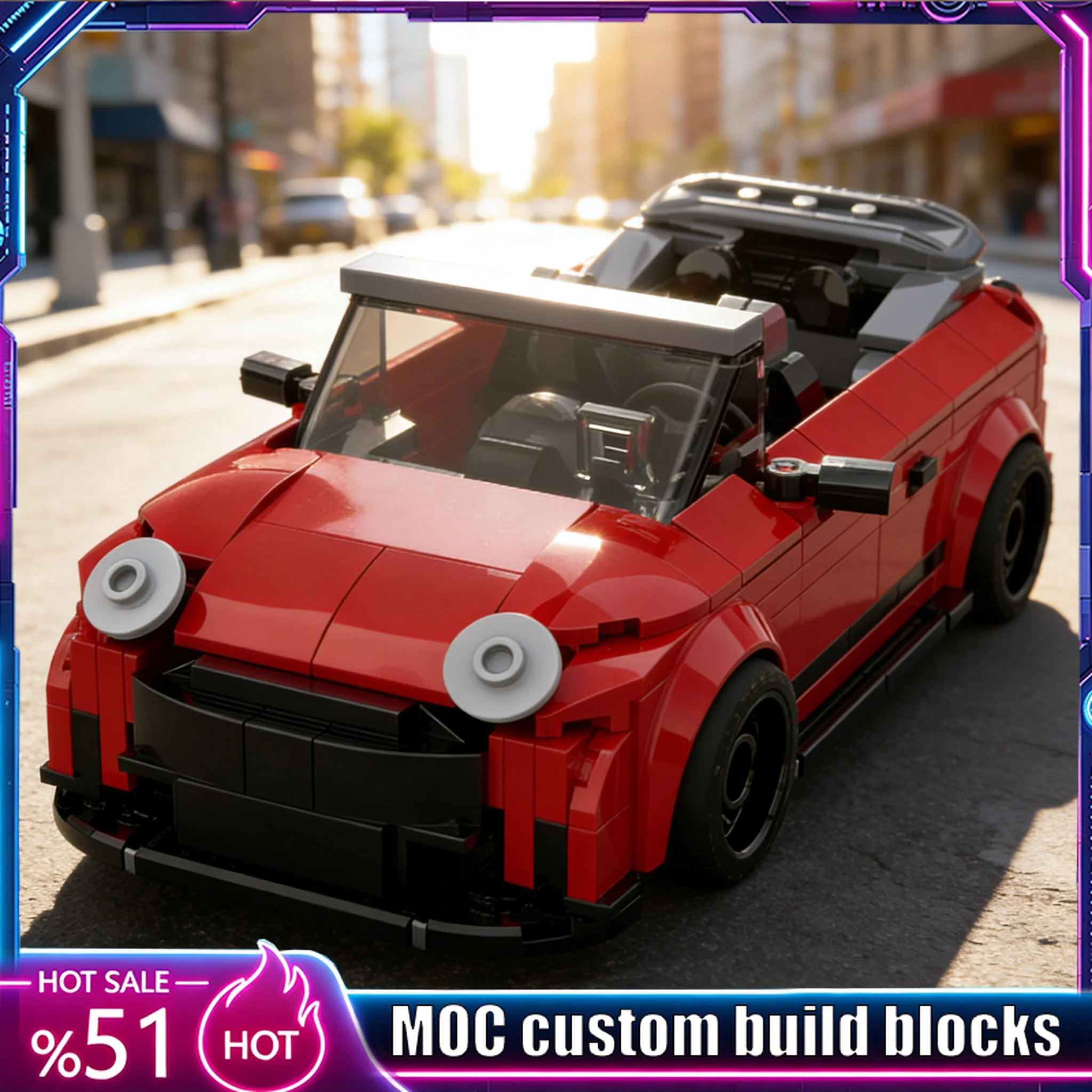325PCS Mini Convertible Compact Car Model Custom Building Blocks City Vehicle Assembly Hobby Collection Educational Display Gift