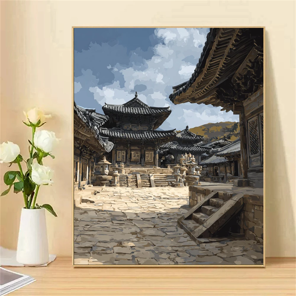 Paint by Numbers For Adult Kit Ancient Buildings Dropshipping acrylic Oil Painting Canvas by Number Home Decor