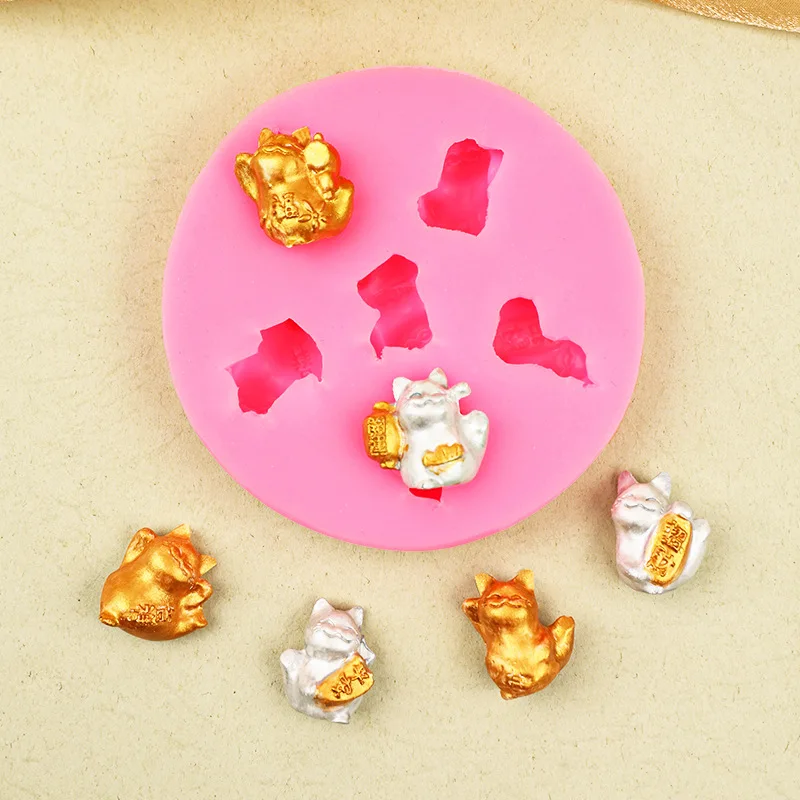 6 Auspicious Lucky Cat Silicone Mold Chocolate New Year Spring Festival Birthday Cake Decoration Ornament 17-69