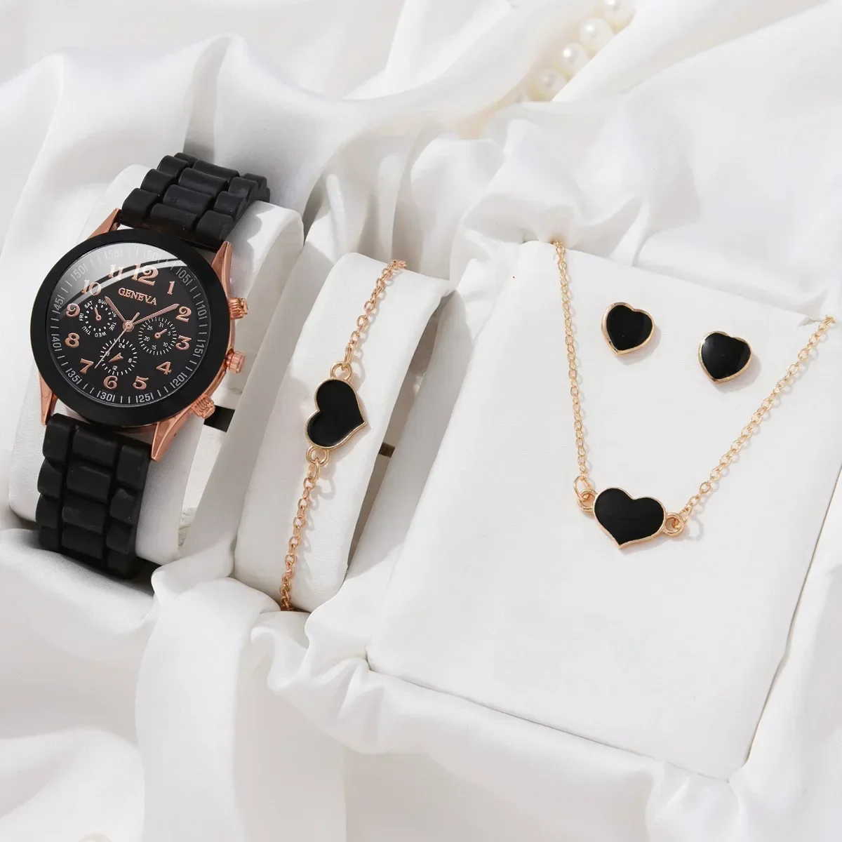 Luxury Watch Women Ring Necklace Earrings Rhinestone Fashion Wristwatch Female Casual Ladies Watches Bracelet Set Clock