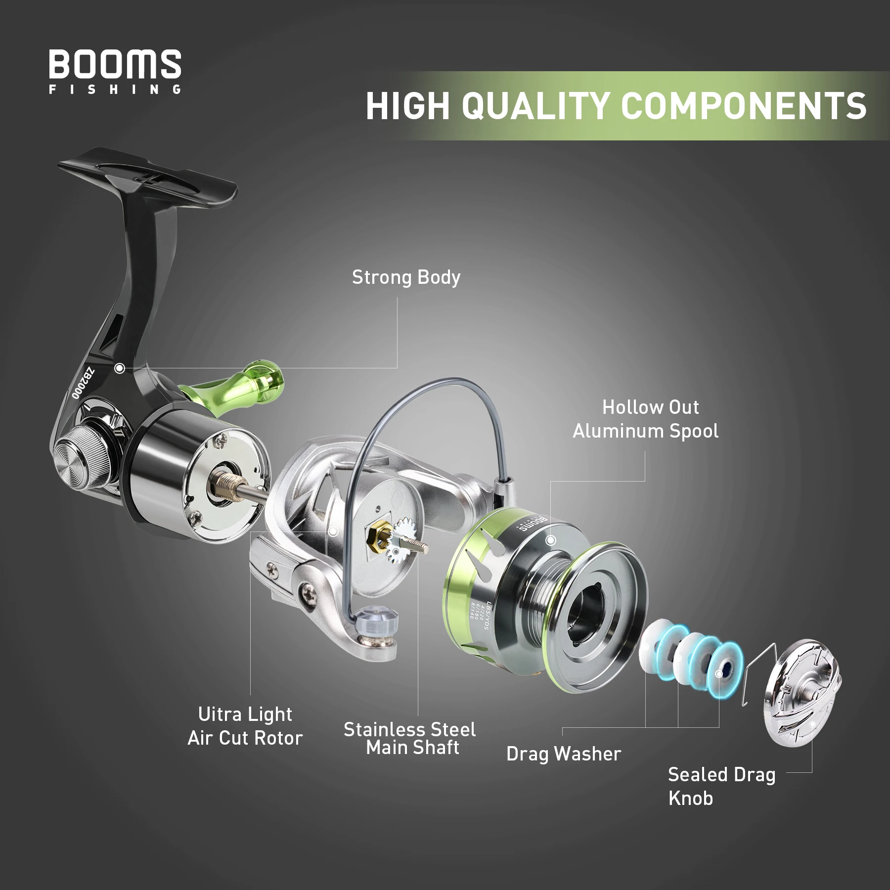 Imagem -04 - Booms Pesca-todo o Metal Spinning Reel Saltwater Fishing Bobina Carretel de Roda Novo 1000 2000 3000 4000