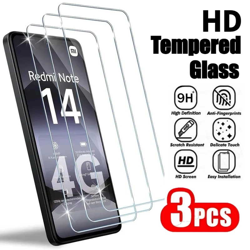 

3Pcs HD Clear Tempered Glass for Redmi Note 14 5G 13 12 11 Pro 14S 12S 11S Screen Protector for Redmi 15C 14R 14C 13C 12C 10A 9A