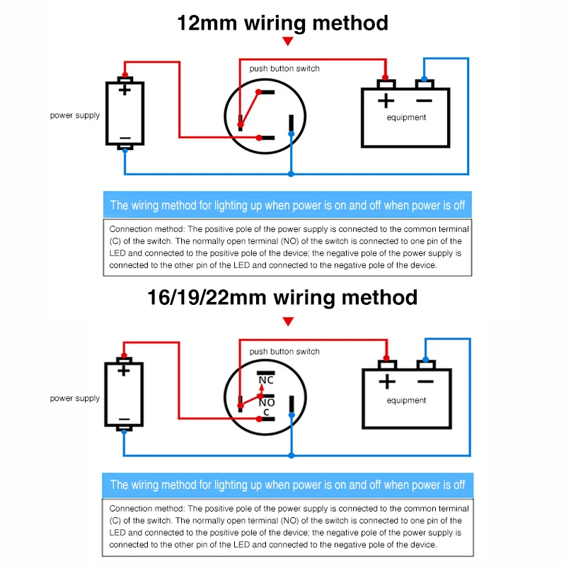 12 16 19 22 mm Metal Push Button Switch with Wire On Off PC Power High Head 12v for Car Momentary Latching Fixed Blue 5V 220V