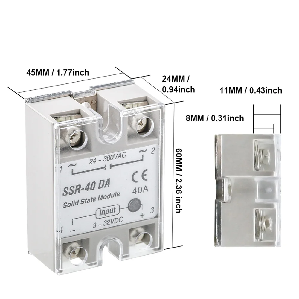 SSR-40DA Solid State Relay No Contact Switch DC3~32V Control AC24~380V 40A High Power Relay Module