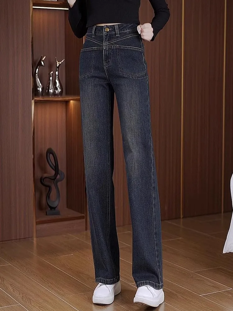 

Женские джинсы с высокой талией в стиле ретро, прямые, свободного кроя, широкие брюки, повседневный стиль, для работы и отдыха, осенняя новинка