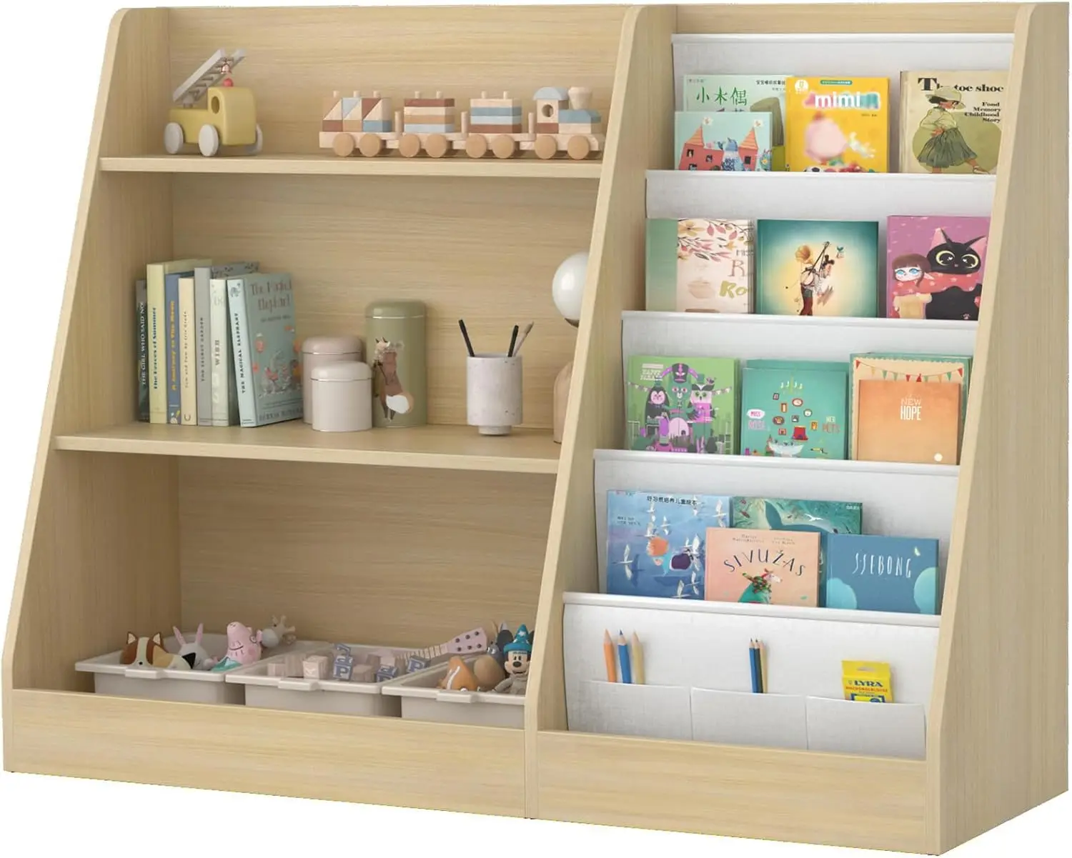 Kids Bookshelf Wooden Childrens Bookcase, Kids Storage Book Rack, Toddler Book and Toy Organizer Cabinet Book Display, Kids Shel