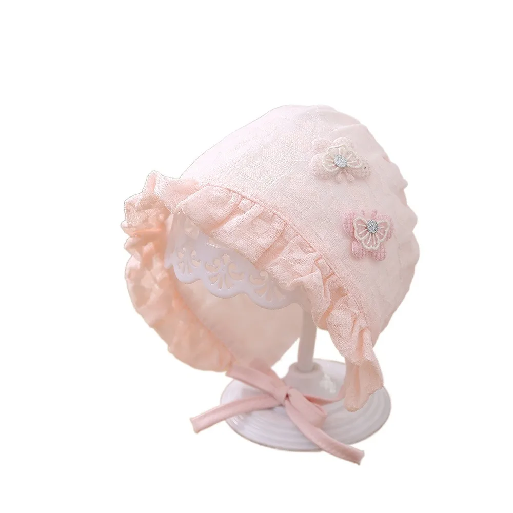 

2025 Lace Infant Bonnet Adjustable Breathable Newborn Bonnets 0-12M Lovely Sun Protection Baby Hat for Baby Girl