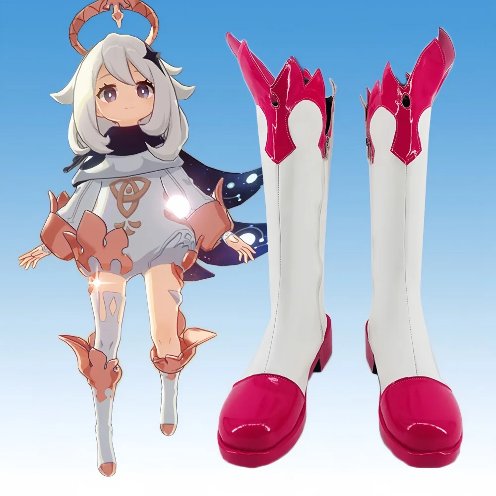 Genshinimpact Paimon Spel Cosplay Schoenen Anime Cos Lange Rode Laarzen Spel Paimon Cosplay Kostuum Prop Schoenen Voor Halloween Feest