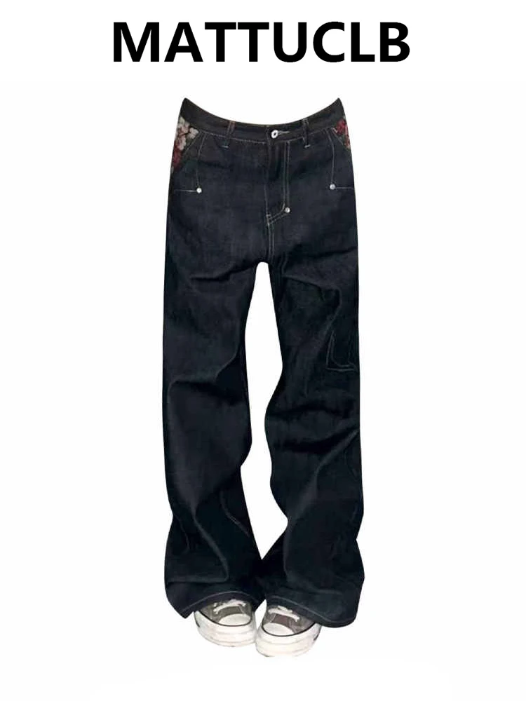 

Женские мешковатые джинсы с вышивкой Y2k, японская уличная одежда, винтажные синие джинсовые брюки, широкий крой, гранж, Харадзюку, ковбойский шик 2000-х годов