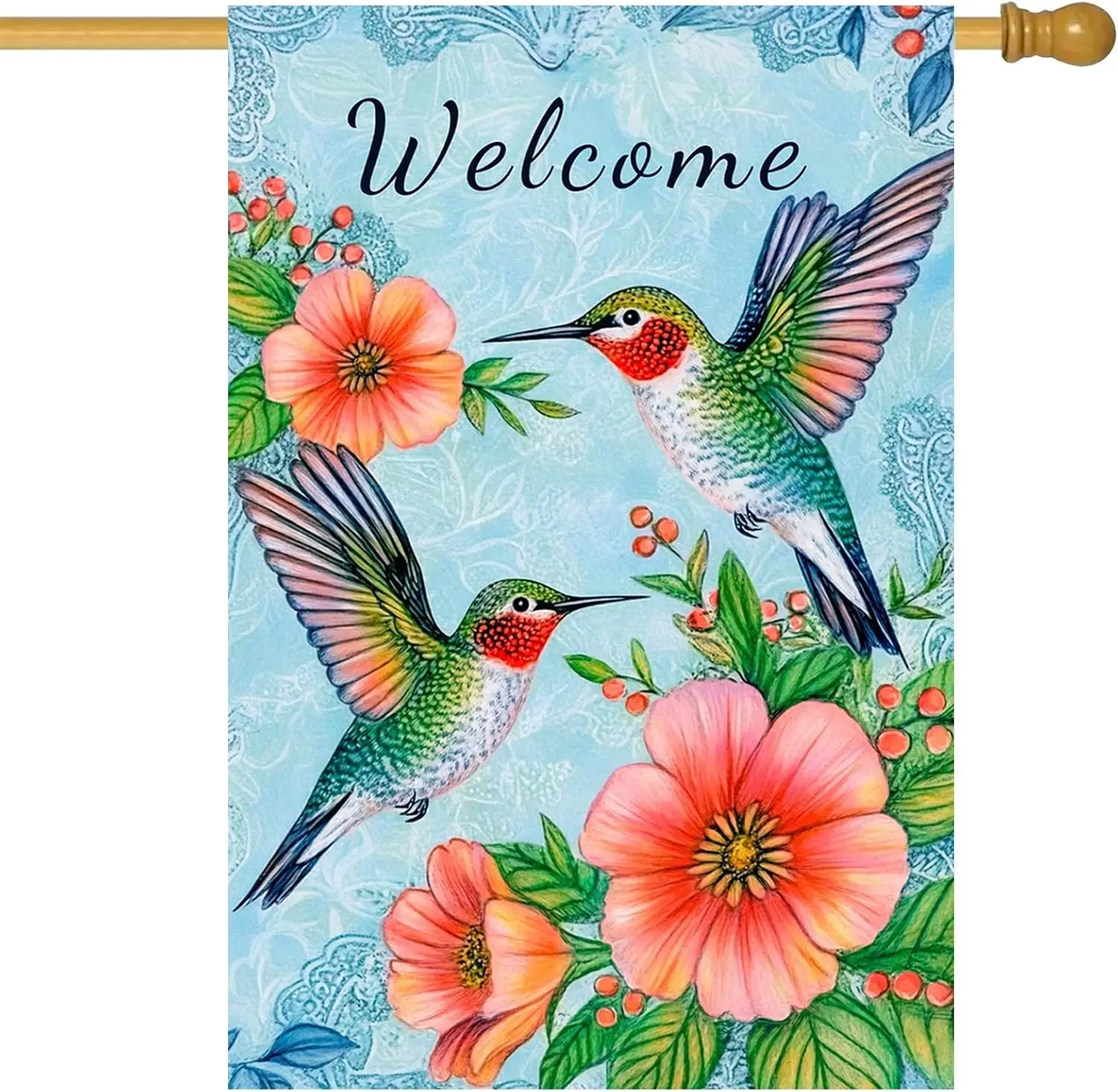 BlissYard Hummingbird Welcome House Flag 28 x 40 Inch, Floral Outdoor Decor for Front Yard Porch Lawn, Double Sided Spring S AAS