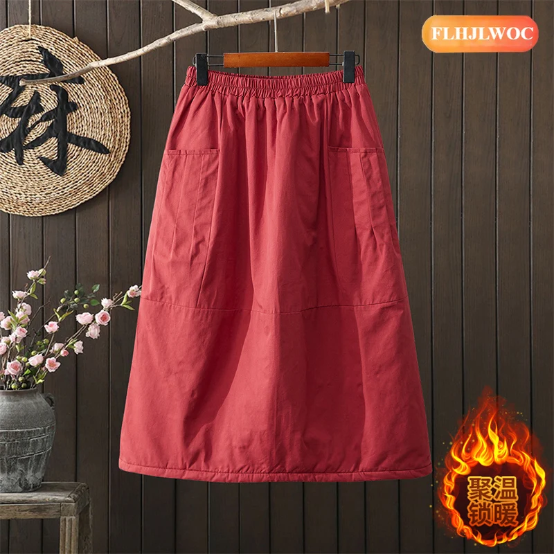 2 ألوان التنانير الشتوية الدافئة المبيعات الساخنة 2026 FLHJLWOC العلامة التجارية السنة الجديدة امرأة اليابان الفتيات الرجعية خمر جيب أسود طويل تنورة سميكة #4