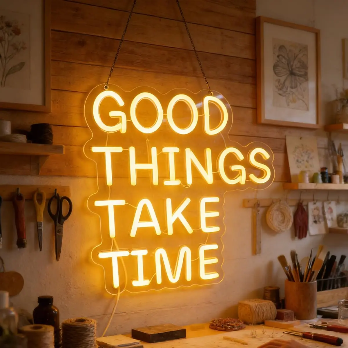 

Светодиодный декор для стен: неоновая подсветка с надписью "Good Things Take Time" для кабинета, домашнего офиса, зоны для йоги. Подарок для студентов, творческих людей и искателей истины.