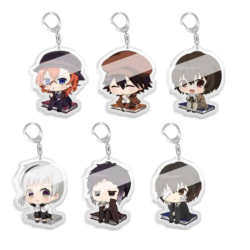 Hot Anime Acrylic Keychain Sitting Posture Cartoon Character Nakajima Atsushi Dazai Osamu Ryunosuke Akutagawa Nakahara Chuuya