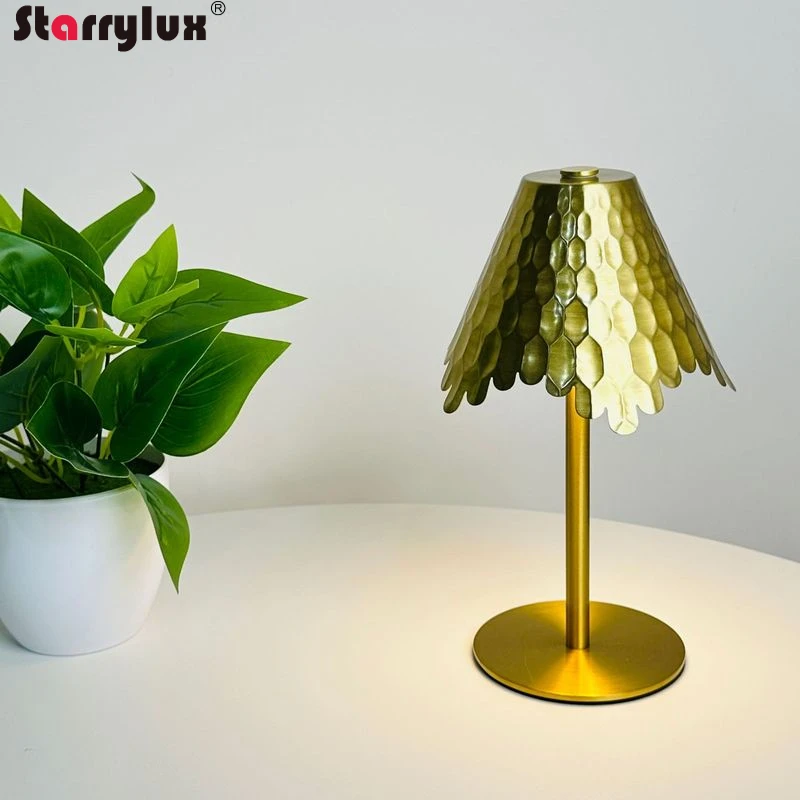 All Metal Skirt Shape Rechargeable Touch Table Lamp Bedside Night Light Honeycomb LED Decor
