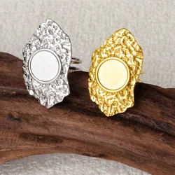 Irregular Geometric Open Adjustable Ring Vintage Jewelry Round Cobochon Diy Stainless Steel Rings For Women Men Accessories Gift