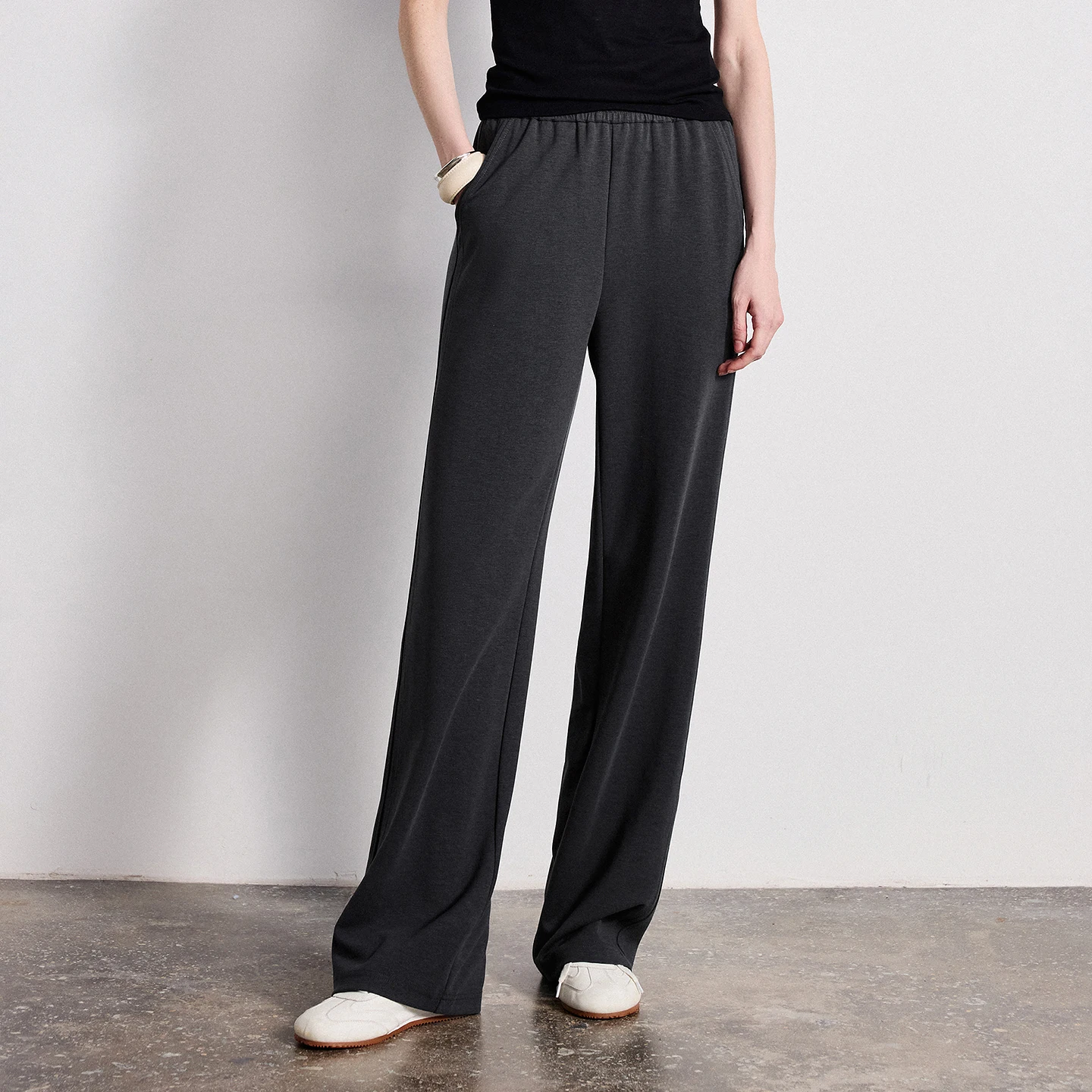 TOYOUTH Women Lyocell Vertical Stripe Pants 2026 Spring New Draped Elastic Waist Narrow Wide-Leg Sweatpants