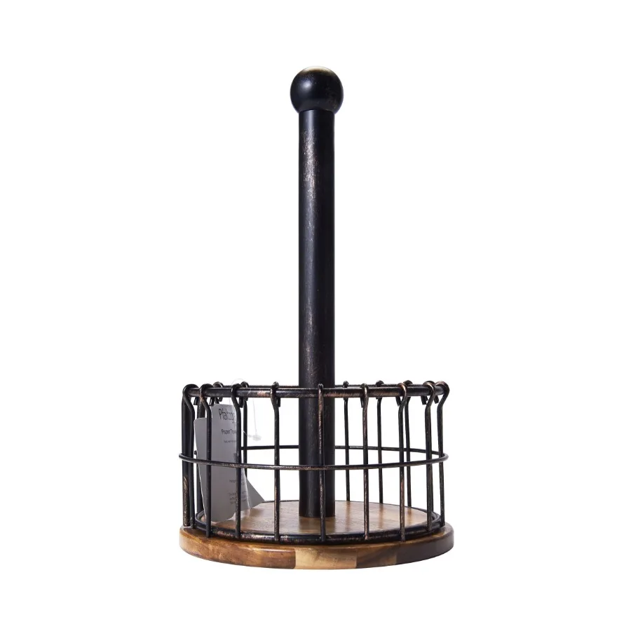 

Anvil Metal Wire and Acacia Wood Paper Towel Holder, 13.25-inch, Antique Black