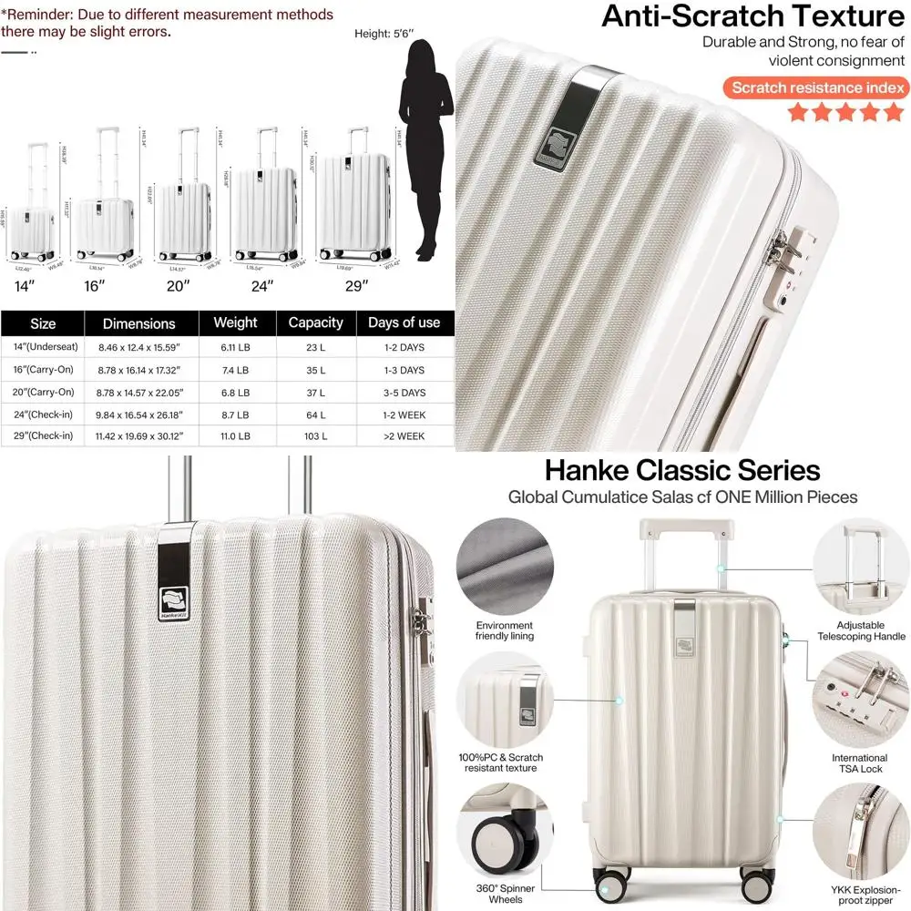 

20 Airline-Approved PC Hardshell Luggage with Wheels - Lightweight Ivory Suitcase for Travel & Gifts