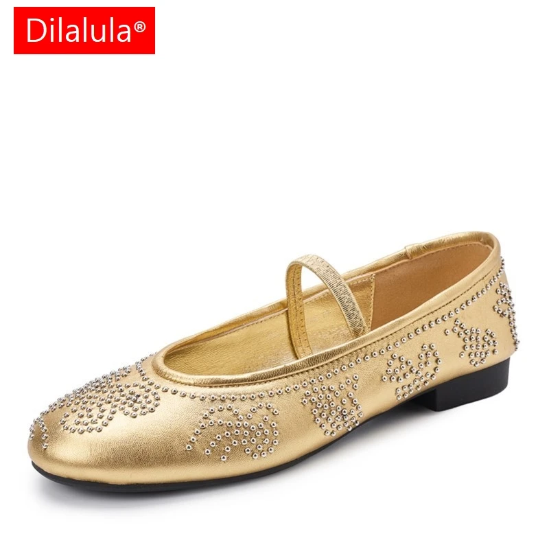 

Dilalula 2026, удобная обувь Мэри Джейн из натуральной овчины, женская обувь с круглым носком и заклепками, эластичная застежка, танцевальная обувь, женская повседневная прогулочная обувь