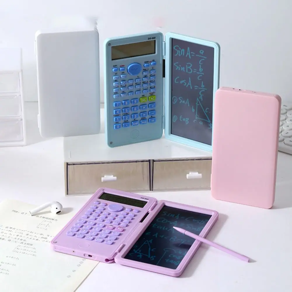Functional 2 IN 1 Scientific Calculator with LCD Notepad Portable 12 Digits Math Calculator Foldable Handwriting Board Students