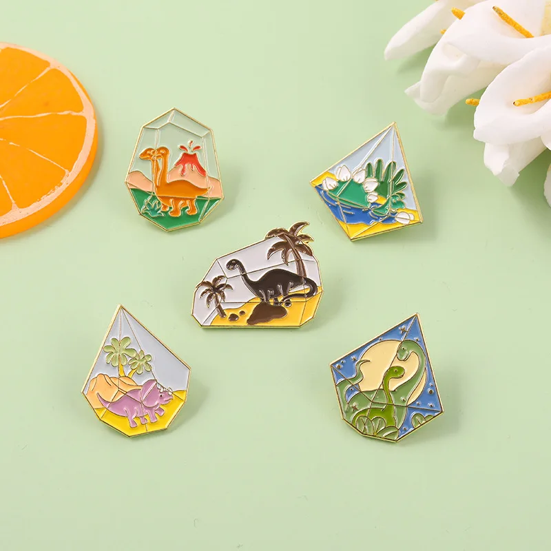 Dinosaur Paradise Enamel Pin Custom Cute Animal Badge Desert Ocean Tyrannosaurus Brooches Bag Clothes Lapel Pin Fashion Jewelry