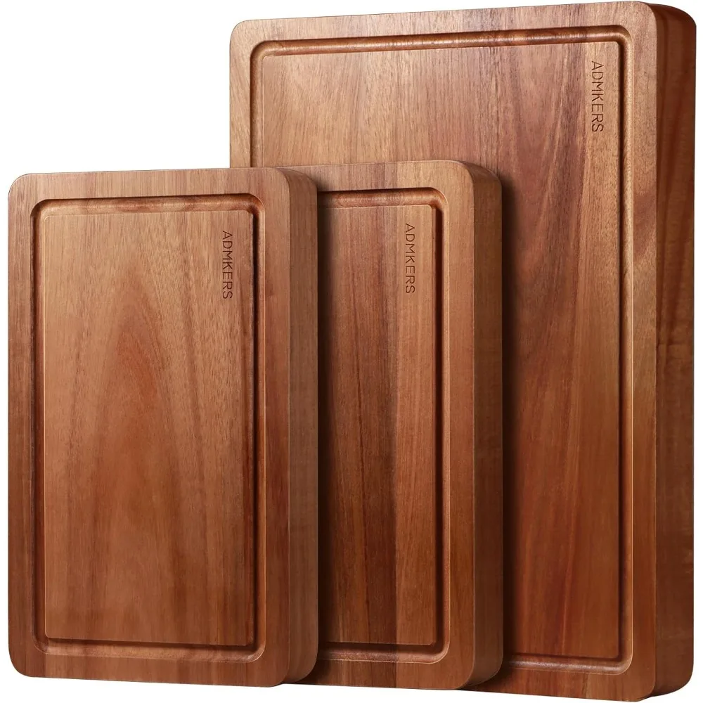 

Доска, разделочные доски из акации для кухни, набор из 3 шт., твердая доска для мясных изделий с пазом для сока, большая деревянная разделочная доска