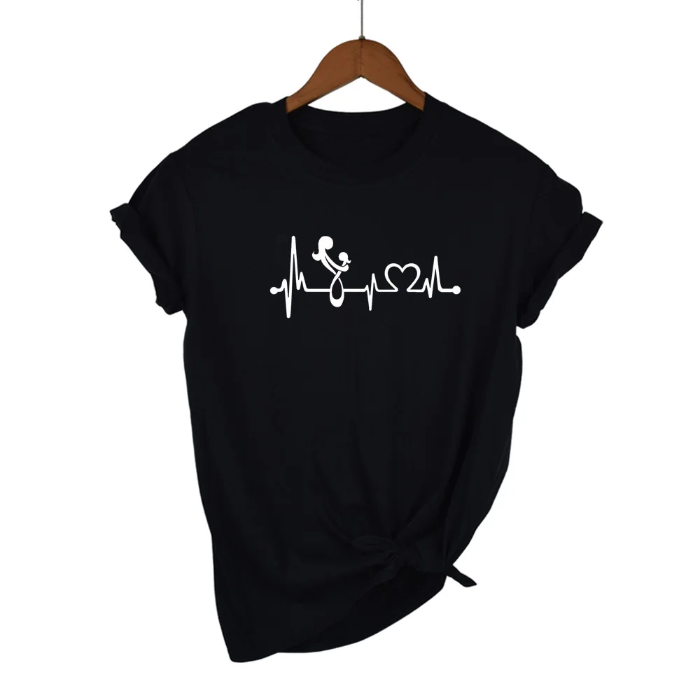 

MAMA KIDS HEARTBEAT line Print Женская футболка Хлопковая повседневная забавная футболка для леди Топ для девочек Хипстер Tumblr Прямая поставка