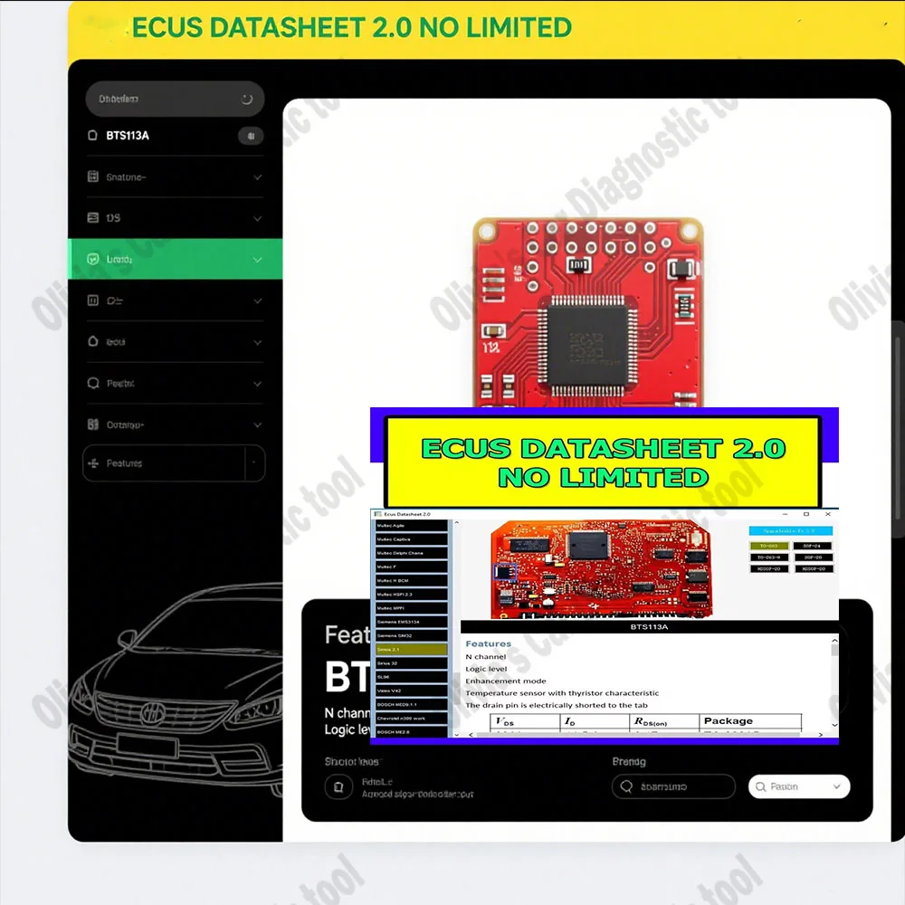 

Ecus Datasheet 2.0 obd2 scanner ECU Software PCB Schematics with Electronic Components of Car ECUs and Additional Information