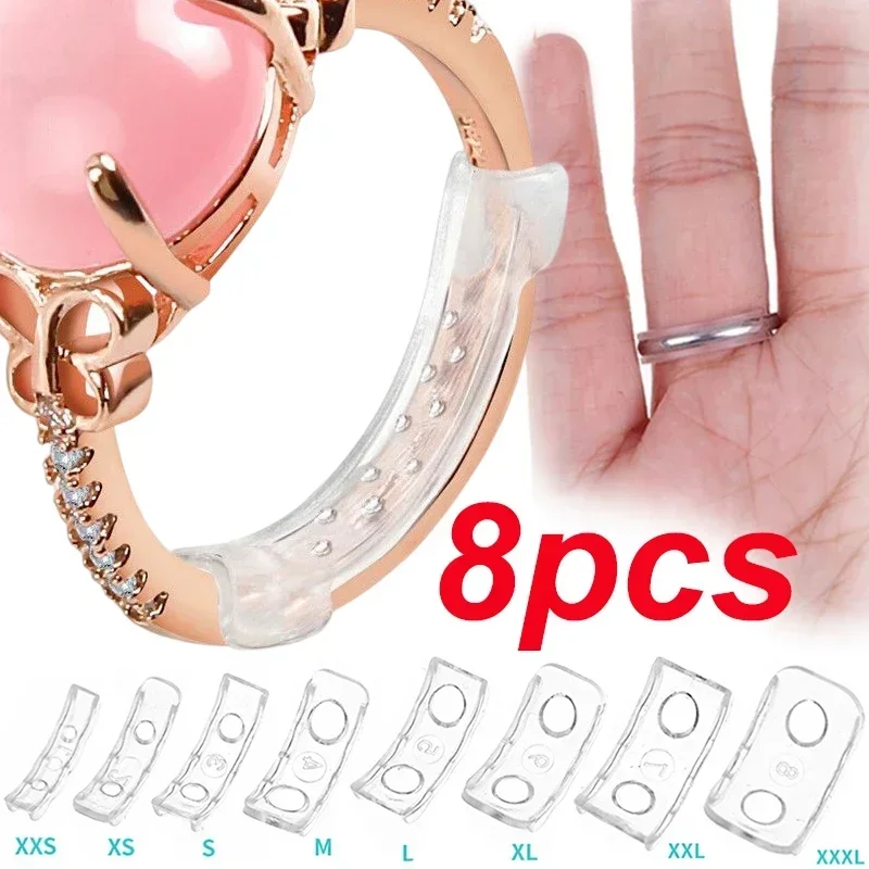 

8 Sizes Silicone Invisible Clear Ring Size Resizer Loose Rings Reducer Ring Sizer Fit Any Rings Jewelry Tools Tightener