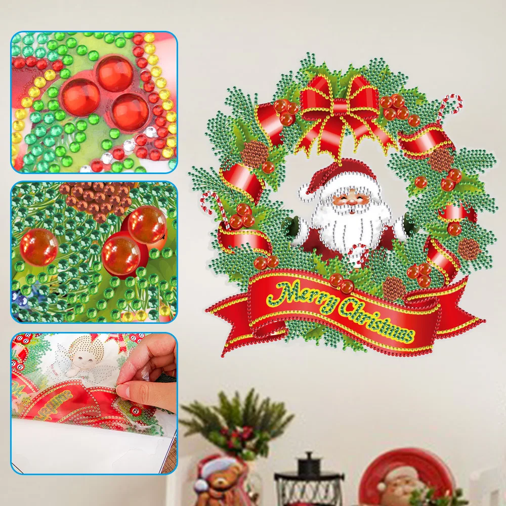 

Cartoon Santa Claus Wreath Diamond Painting Children's Diamond Stickers Diy Handmade Stickers Window Stickers Holiday Decoration