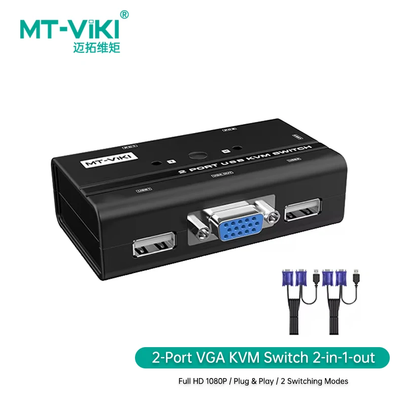 

Ручной VGA Kvm-переключатель MT-VIKI с 2 портами, порт sup, горячая розетка, совместное использование ноутбука, ПК, USB клавиатура, мышь, монитор принтера с оригинальным кабелем