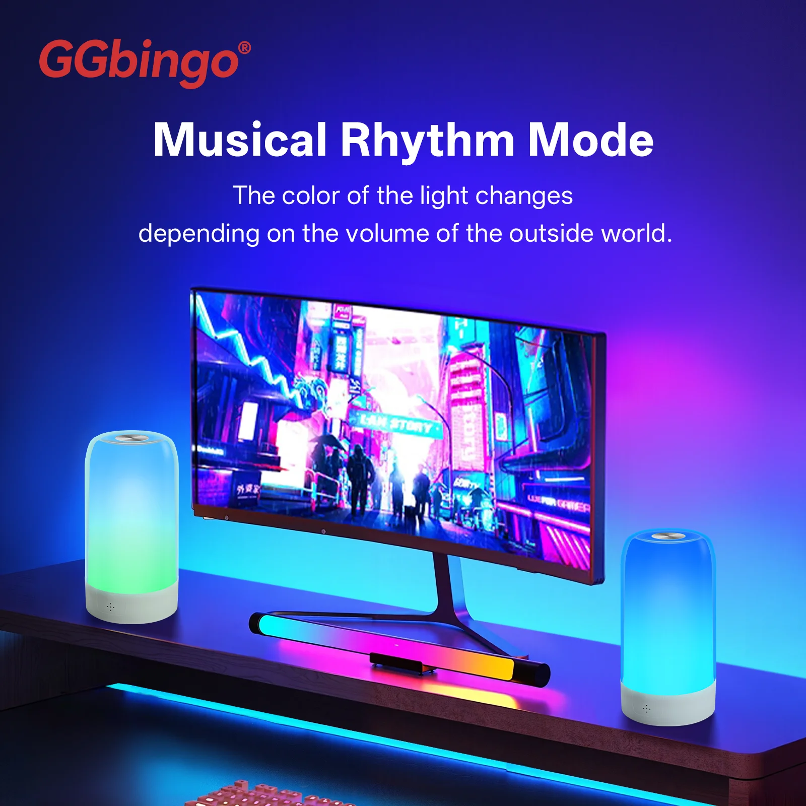 GGbingo RGB Led Night Lights Touch LED Night Lights 3600mAh Battery Music Rhythm Bedside Table Lamp For Bedroom Decoration