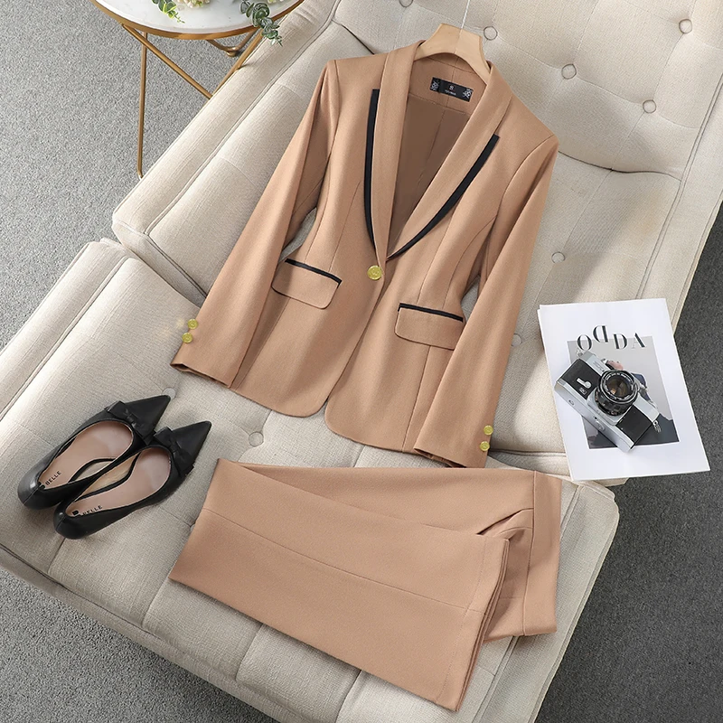 ZJYT Autumn 2024 Office Lady Business Formal Blazer Set Pants 2 Pieces Womens Outfit Elegant One Button Jacket Trousers Suit