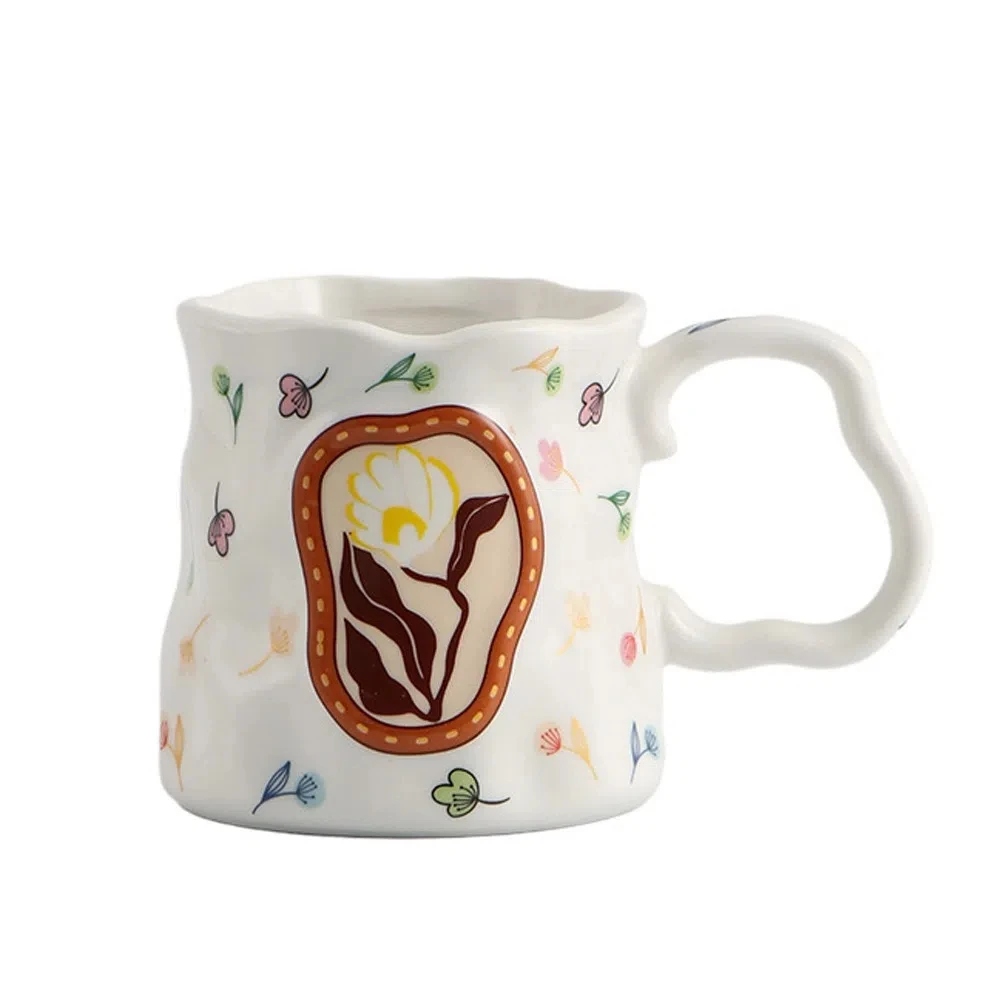 

Exquisite Light Luxury Ceramic Coffee Mug Handmade Elegant Cafe Cup Unique Floral Decoration Milk Cup For Women