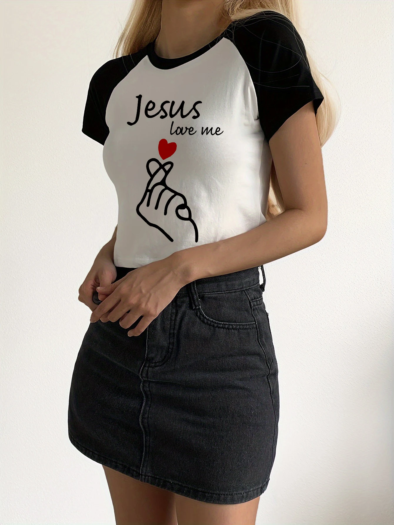 Summer Street Fashion Casual Raglan short sleeves T-shirt O-neck women's clothing tops jesus loves me print Female t shirt