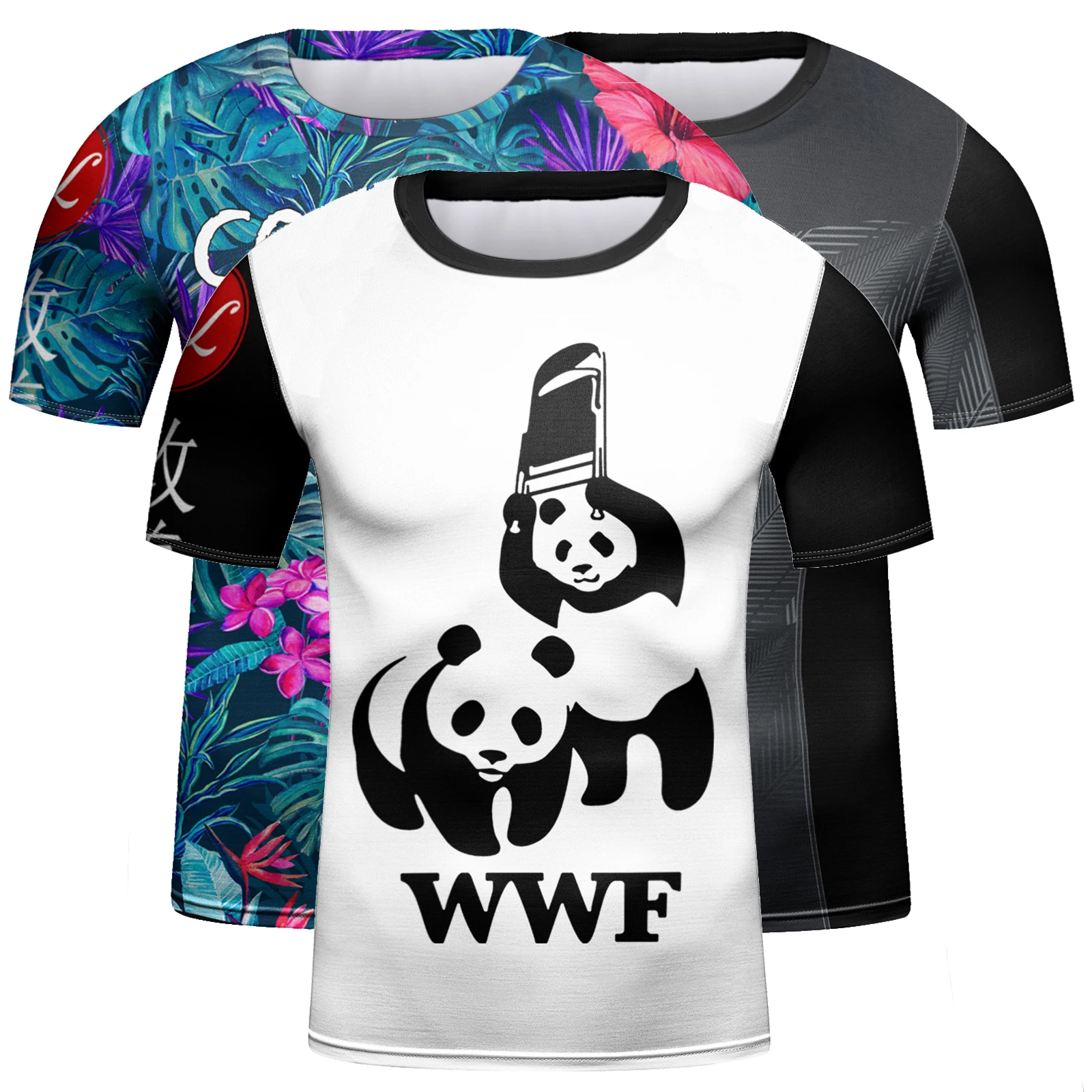 Cody Lundin Panda Printed Manufacturers Training&Jogging Wear Kids Compression bjj Rash Guard Children Sunscreen Gym Shirts