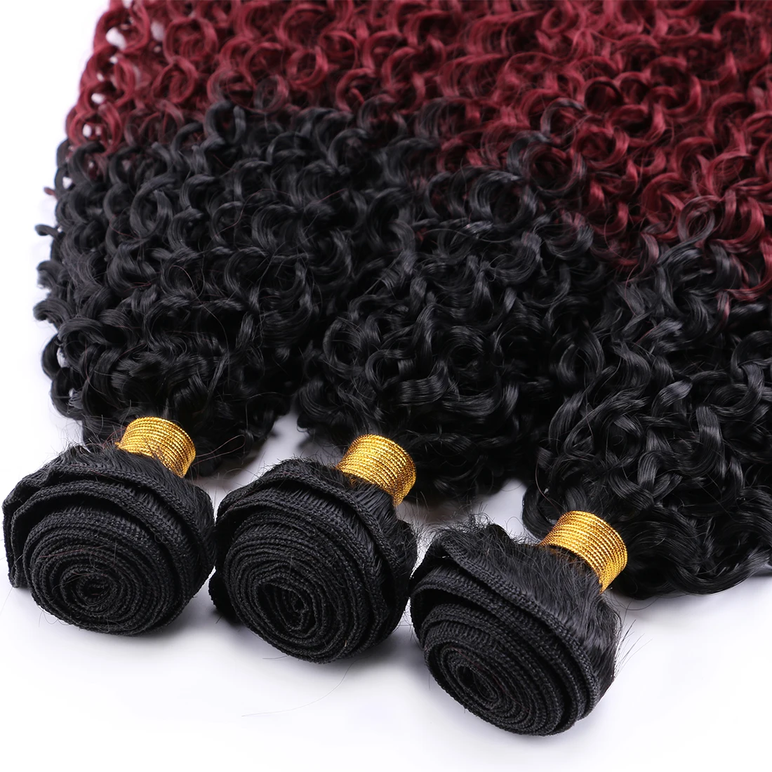 Kinky Curly Synthetic Hair Bundles 100g/pcs Ombre Burgundy Jerry Wave FIber Hair Extensions Wine Red Wavy for Black Women