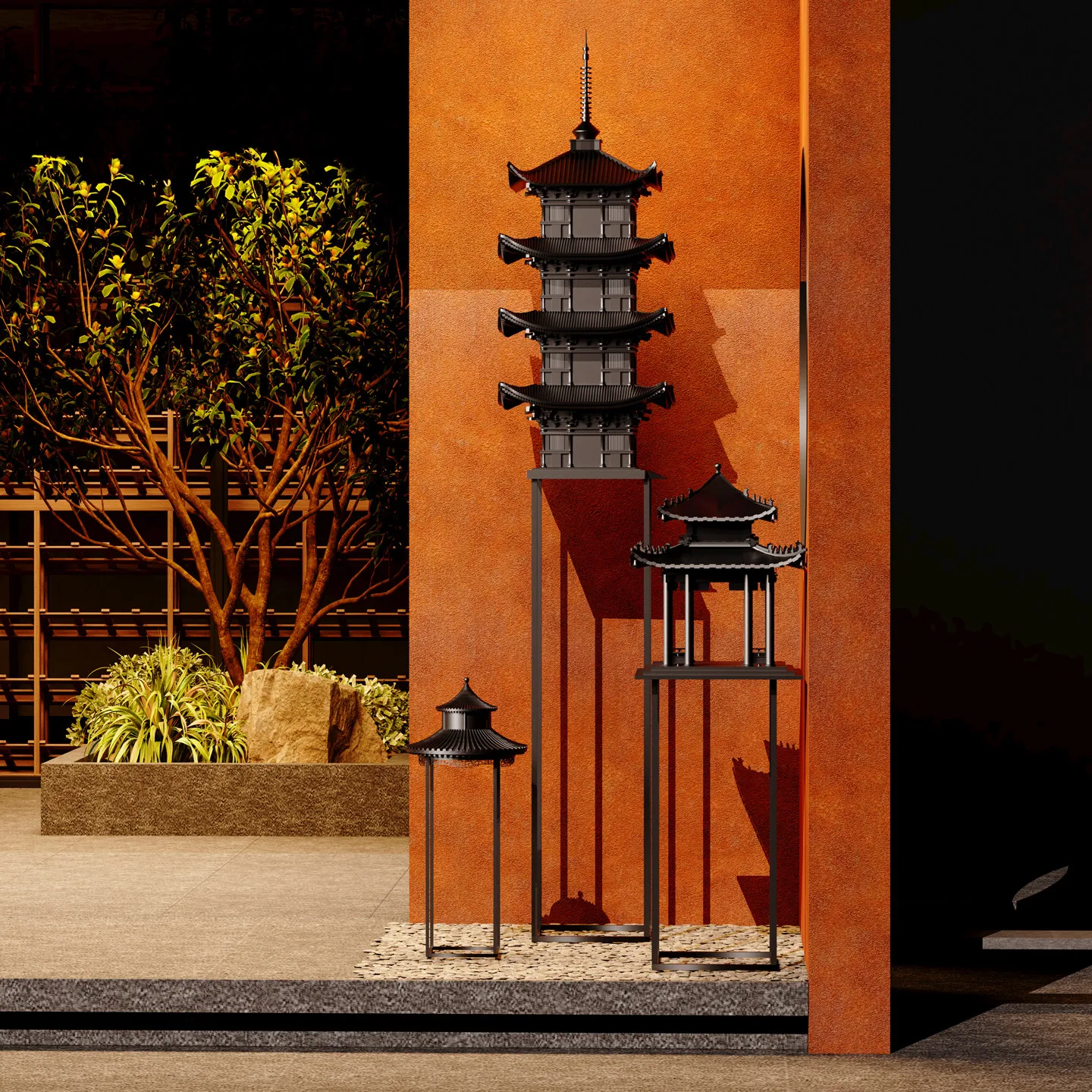 LMM new Chinese classical tower shape decorative ornaments floor ornaments hotel courtyard garden landscape