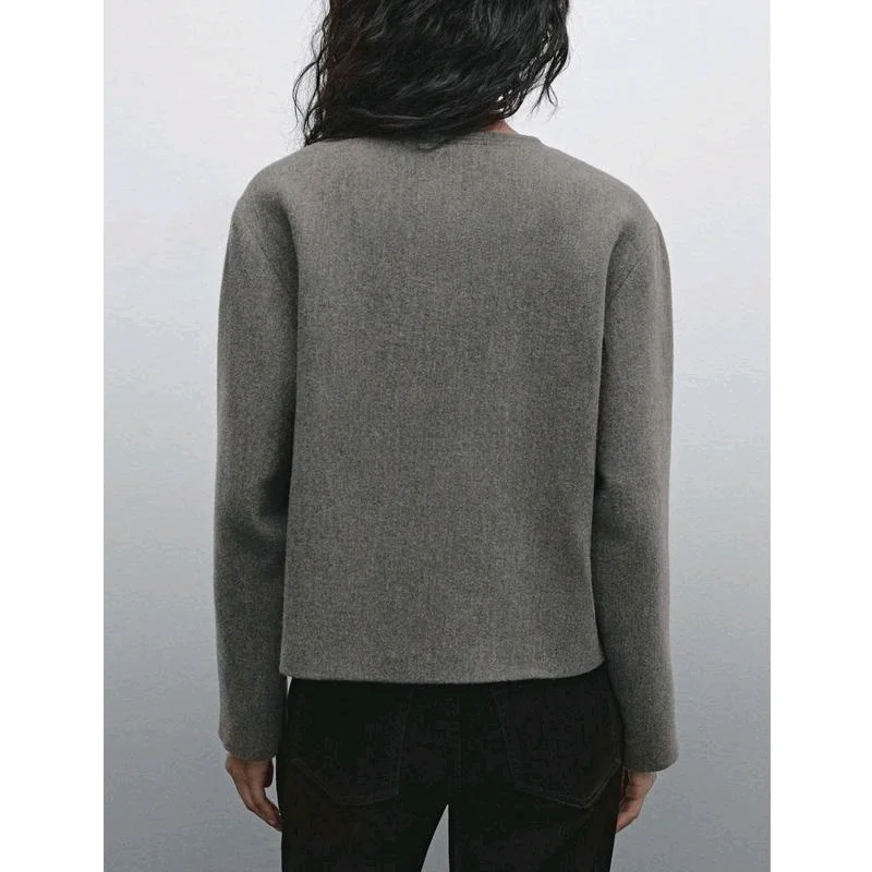 

Spring New Chinese Sle mat High-End Feeling ort Version round Ne Wool Blend Button Coat Commute Sle Loose Fit