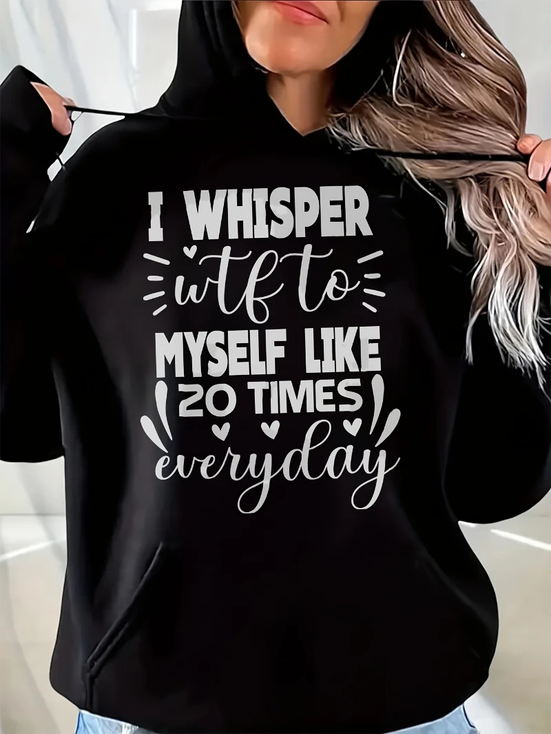 

2025 Autumn and Winter Women's Funny _ Wtf 20 Times A Day_ Hoodie Black High-end Luxury Is for Both Men and Women Top Y2k