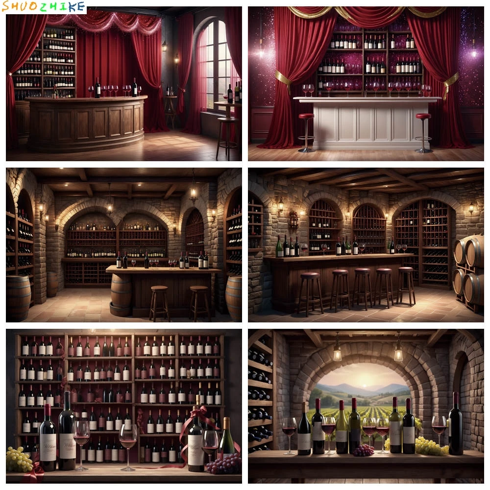 

Drink Wine Day Backdrop for Photography Vintage Bar Cellar Shelf Party Decor Background Curtain Ribbon Glitter Photocall