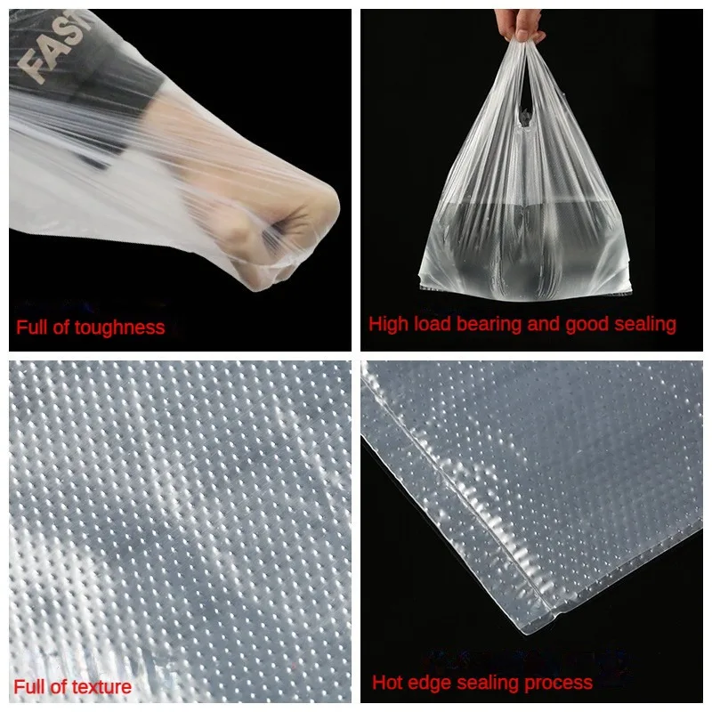 100Pcs White Plastic Bags Disposable Kitchen Clean Garbage Bag Retail Supermarket Grocery Shopping Bag Takeaway Packing Bags