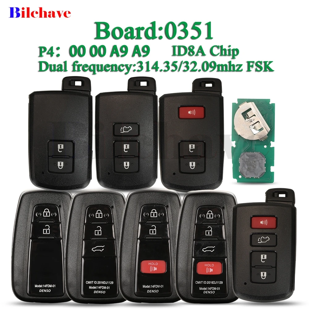 

jingyuqin P4:A9 ID8A Chip Board:0351 Duel:314.35/312.09mhz FSK Smart Car Remote Key Fob For Toyota RAV4 2019-2021 2/3/4 Buttons
