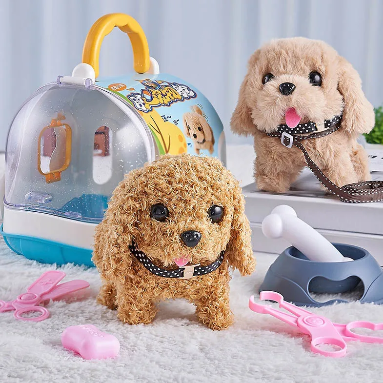 Bonitos juguetes eléctricos de simulación para cachorros de peluche, caminará y corteza, juguetes interactivos para bebés, rompecabezas para niños, perro de peluche para mascotas, regalos de cumpleaños