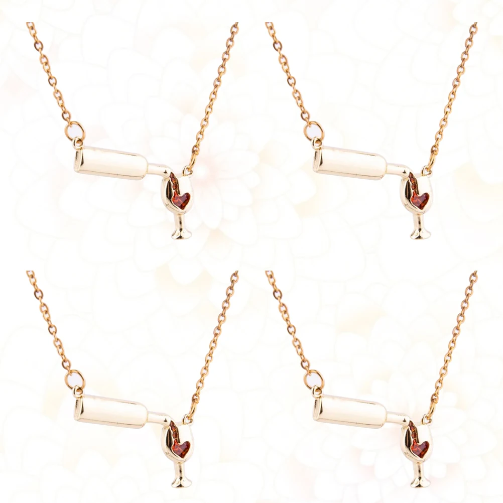 

4Pcs Red Wine Bottle Cup Necklace Creative Heart Pattern Elegant Valentines Day Fashion Pendant Jewelry Gift Bottle Cup Necklace