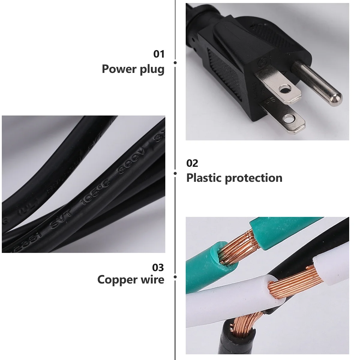 

2Pcs 3-Prong Power Cable Copper Core Pigtail Cord for Computer Scale Rice Cooker Welding Equipment